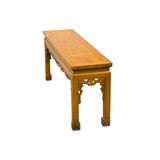 Vintage Oriental Light Brown Dragon Motif Apron Wood Bench Table ws5030S