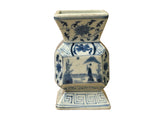 Vintage Pale Blue White Scenery Graphic Square Porcelain Vase ws5036S