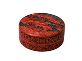 Oriental Asian Black Red Lacquer Round Relief Scenery Accent Box ws5040S
