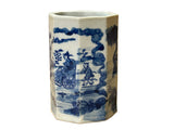 4" Small Octagonal Blue White Scenery Graphic Porcelain Art Vase ws5043S