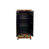 Oriental Tibetan Style Golden Dragon Graphic Tall Slim Storage Cabinet ws5063S