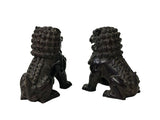 Pair Dark Brown Black Resin Fengshui Foo Dog Lions Figure ws5072S