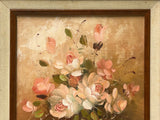 Vintage Blooming Roses Brown Pot Small Canvas Oil Painting ws5073S