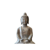 18.5" Gray Brown Distressed Marks Stone Sitting Buddha Statue ws5081S