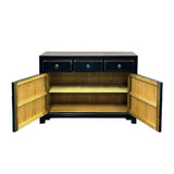 Oriental Black Lacquer 3 Drawers MoonFace Console Credenza Sideboard ws5089S