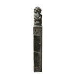 Chinese Pair Gray Stone Fengshui Foo Dogs Lion Slim Pole Statues cs7665S