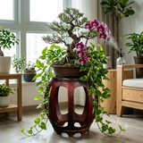 Vintage Reddish Brown Oriental Barrel Shape Round Stool Side Table ws4973S