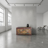 Vintage Distressed Brick Red Brown Lotus Cranes Oriental Wood Trunk Table ws4989S