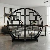 Black Lacquer Moon Gate Round Shelves Wood Display Curio Cabinet Room Divider GB697S