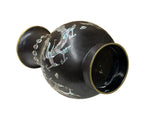 Vintage Metal Black Paint Mother Of Pearl Double Dragon Art Vase GB831S