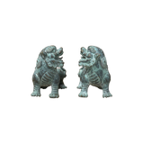 Pair Chinese Rustic Oxidized Patina Fengshui FoDog Metal Figure GB010S