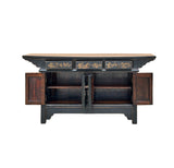 Chinese Black Brown Golden Graphic Low Sideboard Console Table Cabinet GB029S