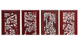 Set 4 Chinese Reddish Brown Wood Flower Birds Carving Wall Panels GB045S