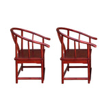 Pair Chinese Horseshoes Back Reddish Brown Stain Armchairs GB046S