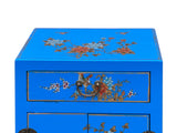 Chinese Bright Blue Vinyl Moon Face Flower Birds End Table Nightstand GB064S