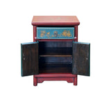 Oriental Red Blue Doors Golden Butterflies Fishes Graphic End Table Nightstand GB065S