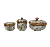 Set 3 Handmade Porcelain Golden Scenery  Graphic Containers  GB082S