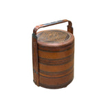Vintage Oriental Handmade Brown Rattan Stack Basket with Handle GB122S