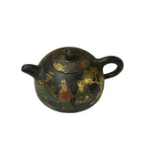 Vintage Chinese Black Golden Graphic Zisha Clay Teapot Art Display GB135S