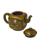 Vintage Chinese Mustard Yellow Graphic Zisha Clay Teapot Art Display GB138S