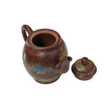 Vintage Chinese Reddish Brown Graphic Zisha Clay Teapot Art Display GB145S