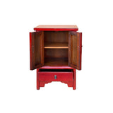 Oriental Distressed Red Medallion Hardware End Table Nightstand GB154S