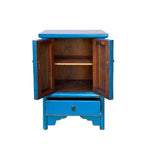 Oriental Distressed Cerulean Blue Medallion Hardware End Table Nightstand GB155S