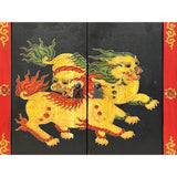 Tibetan Oriental Black Red Foo Dogs Lions End Table Nightstand GB158S