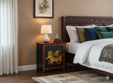 Tibetan Oriental Black Red Foo Dogs Lions End Table Nightstand GB164S