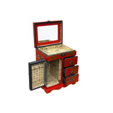 Chinese Oriental Red Dragon Phoenix Mirror Rectangular Jewelry Box GB168S