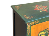 Tibetan Style Green Orange Two Snowlions End Table Nightstand GB177S