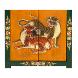 Tibetan Style Green Orange Two Tigers End Table Nightstand GB178S