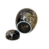 Oriental Black Glaze Porcelain Small Round Jar Golden Flower Graphic GB185S