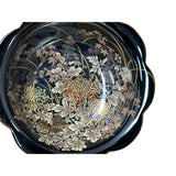 Pair Oriental Black Glaze Porcelain Bowls Golden Flower Graphic GB186S