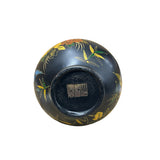 Chinese Black Lacquer Color Graphic Decorative Wood Vase Art GB187S