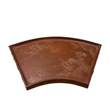 Chinoiseries Relief Pattern Brown Lacquer Fan Shape Display Disc Plate Tray GB197S