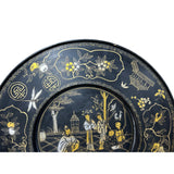 Chinoiseries Brown Lacquer Golden Graphic Wood Display Disc Art GB198S