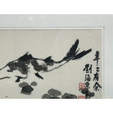 Oriental Thumb Ink Paint Koi Fishes Horizontal Wood Framed Art GB201S