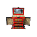 Chinese Oriental Red Dragon Phoenix Mirror Rectangular Jewelry Box GB216S
