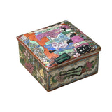 3.75" Oriental Famille Rose Color Graphic Porcelain Square Box GB225S