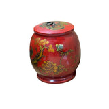 Oriental Red Flower Bird Graphic Jar Shape Container Box GB228S