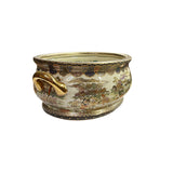 Porcelain Oriental Golden Color Satsuma Graphic Oval Pot GB229S
