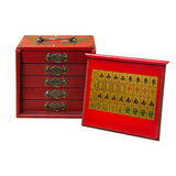 Chinese Flower Bird Red Vinyl Box Small Size Mahjong Tiles Game Set GB231S
