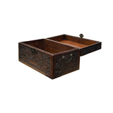 Oriental Dragons Motif Treasure Chest Box Distressed Brown Color Wood GB238S