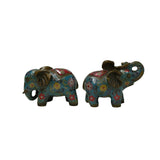 Pair Turquoise Teal Enamel Fortune Fengshui Elephant Metal Figures GB245S