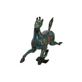 Chinese Turquoise Teal Enamel Galloping Horse Treading on a Flying Swallow Metal Figure GB248S