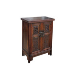26.75" Natural Wood Pattern Brown Carving 2 Doors Small Cabinet Chest GB254S