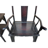 Chinese Traditional Black Brown Yoke-Back Armchair Set w Small Table GB257S