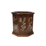 Chinese Brown Natural Patina Mother of Pearl Brush Pen Holder Art GB267S