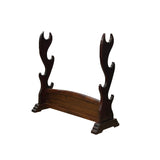 Chinese Brown Wood Horizontal Pen Brush Holder Display Rack GB274S